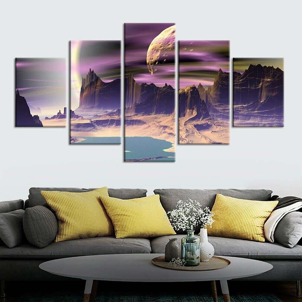5Pcs Mars Moon Planets Universe Decor Canvas Paintings Wall HD Print No Framed 5 Panel Room Decor Modern Abstract 5 Pieces
