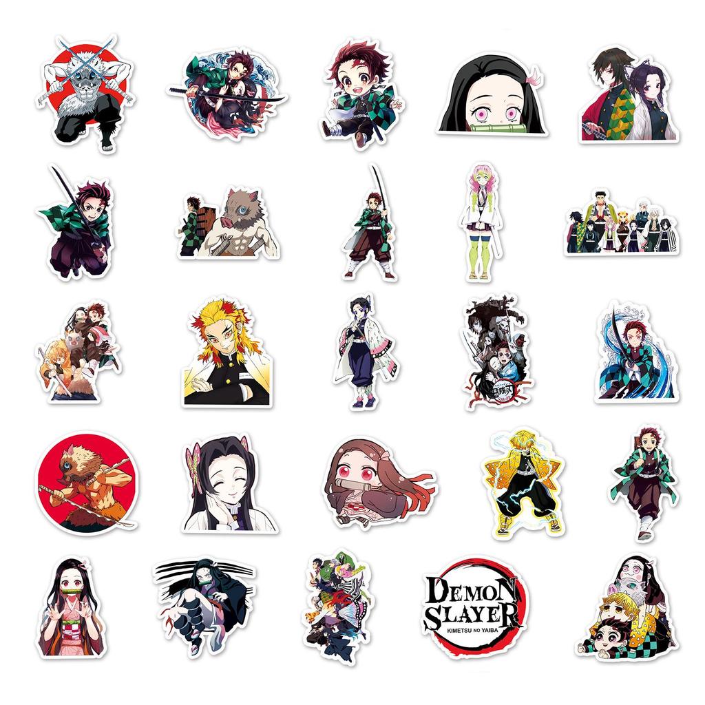 50 Japanese Anime Demon Slayer Stickers: Waterproof Characters for Journaling, Notebooks, Luggage Decoration
