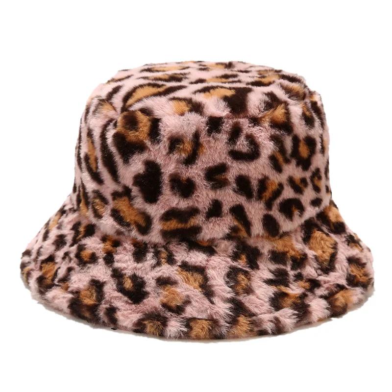 2024New Winter Bucket-Hats Fluffy Fur Men Women Panama Hat Fashion Warm Fisherman Cap Letter Rainbow Houndstooth Leopard Printed