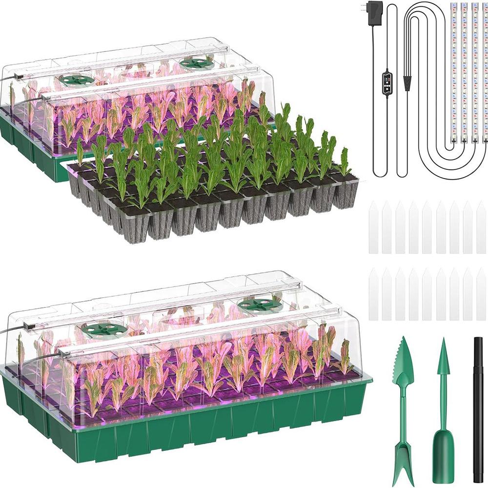 

Кассета для рассады на 60 ячеек со светодиодной лампой для выращивания на 144 светодиода, регулируемый таймер, 3 режима освещения, набор для выращивания комнатных растений для рассады, вилка ЕС