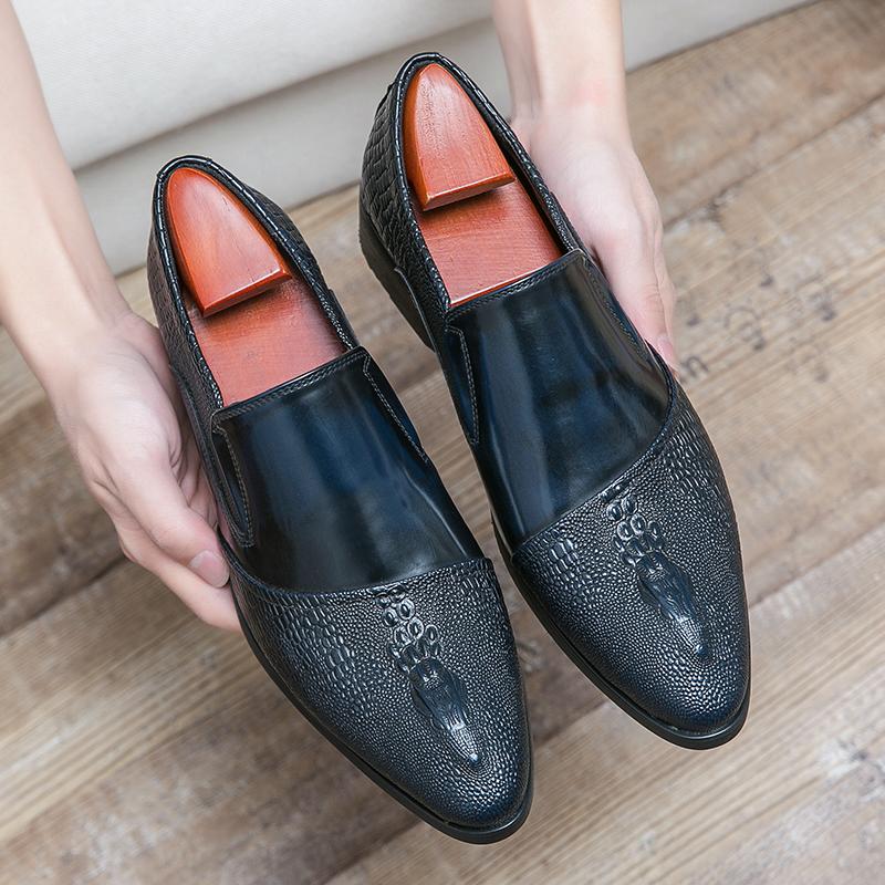British Gentleman New Men's Pointed Alligator Pattern Casual Shoes Male Loafers Wedding Dress Formal Footwear Zapatos Hombre