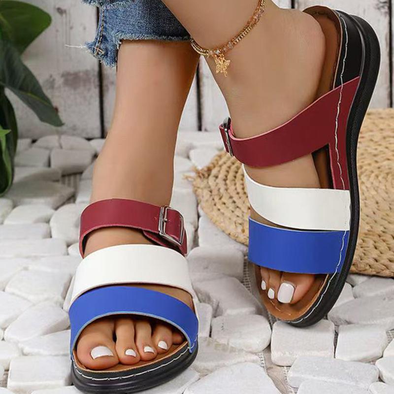 Fashion Plus Size Mixed Color Wedge Slippers Women Summer Beach Weightlight Pu Leather Slides Woman New Soft Sole Non Slip Sandal Mujer