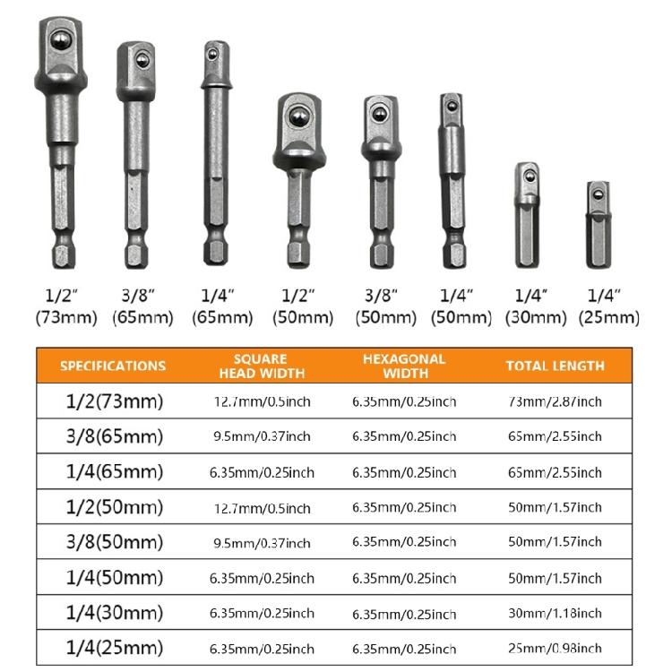 3/8Pcs Wrench Sleeve Power Drill Socket Adapter Bit Hex Drill Nut Driver Shank 1/4 3/8 1/2 Connecting Rod Head Extension