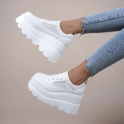 Białe trampki na koturnie Buty na platformie Oddychające buty na grubej platformie Czółenka Buty damskie na obcasie Zapatillas Mujer Tenis