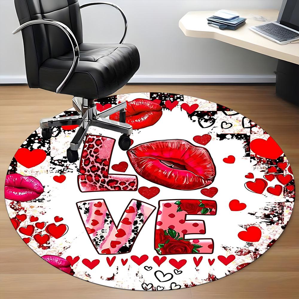 1pc Love Heart Print Carpet for Office Non-Slip, Round Carpet, Soft & Comfortable, Carpet for Office, Lightweight Round Floor Mat