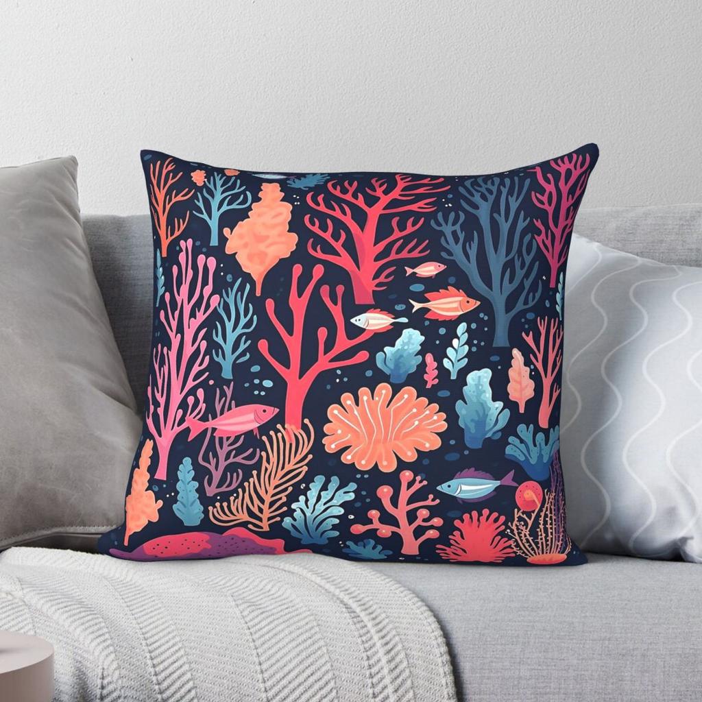 Midnight Deep Sea Coral Reef Pillowcase Polyester Linen Velvet Printed Zip Decorative Throw Pillow Case Sofa Cushion Cover