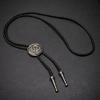 Men's Classical Leather Cord Bolo Tie with Metal Pendant Western Vintage Necktie Shirt Collar Necklace for Festivals