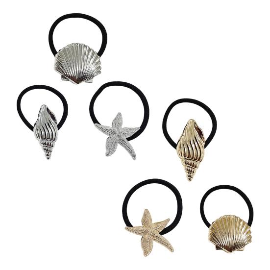 3Pcs Women Hair Ties Elastic Hair Bands with Metal Conch Shell Starfish Decoration Soft