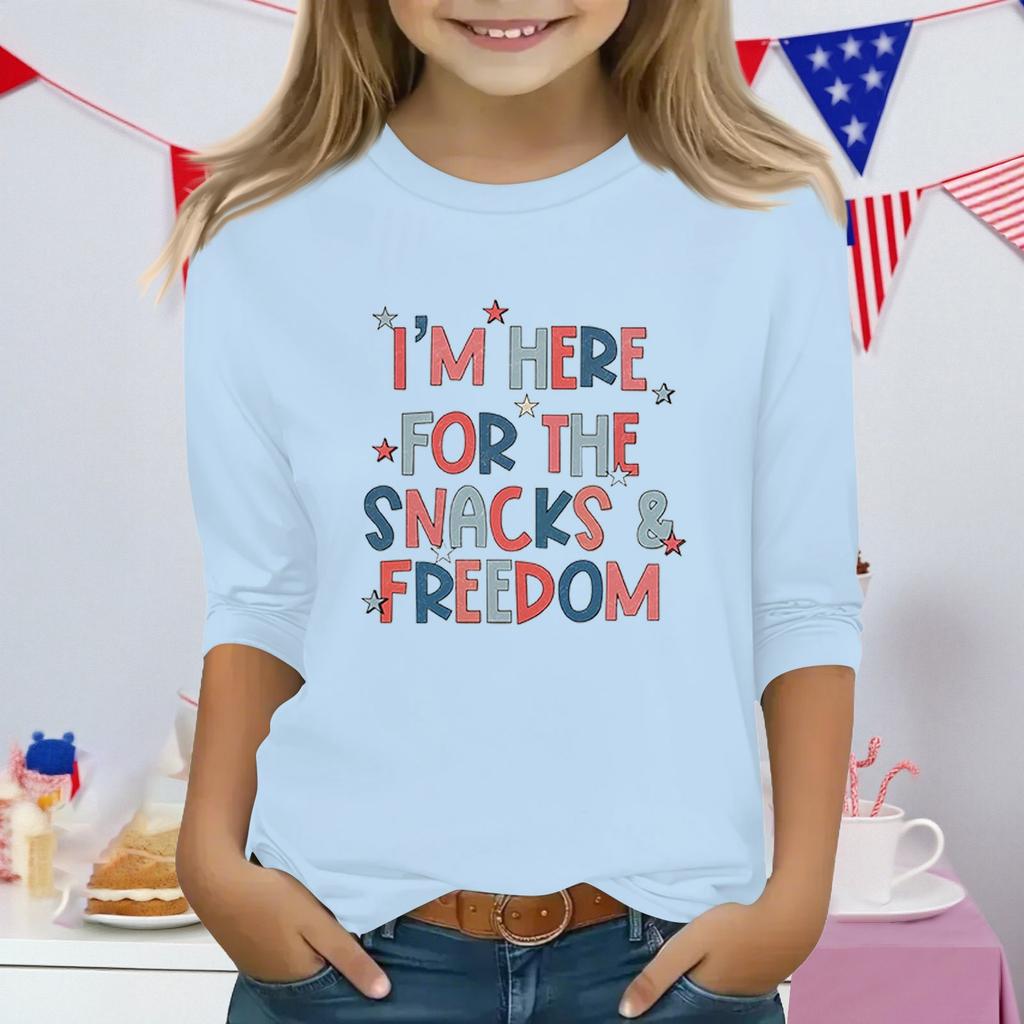 Druckoberteile für junge Mädchen 3-10 Jahre Rundhals 3/4-Ärmel T-Shirts Trendige Oberteile Outfit T-Shirts