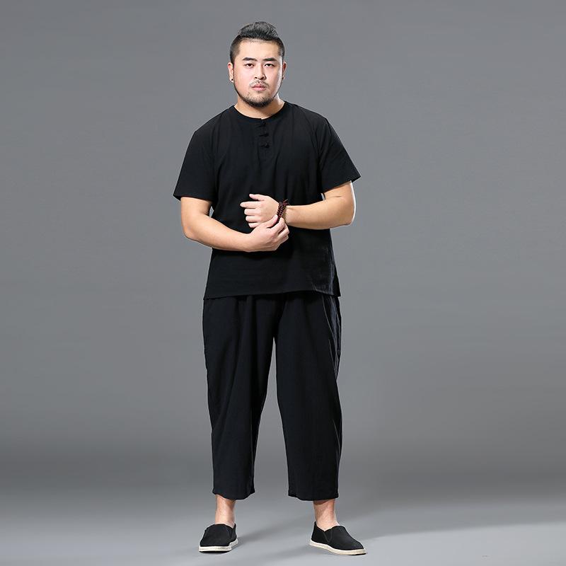 Ανδρικά Ρούχα Μεγάλο Μέγεθος Φόρμα Άντρας Καλοκαιρινό Σετ Λινό Μπλουζάκι Μόδα Ανδρικό Σετ Κινέζικο Στυλ Μεγάλο Μέγεθος