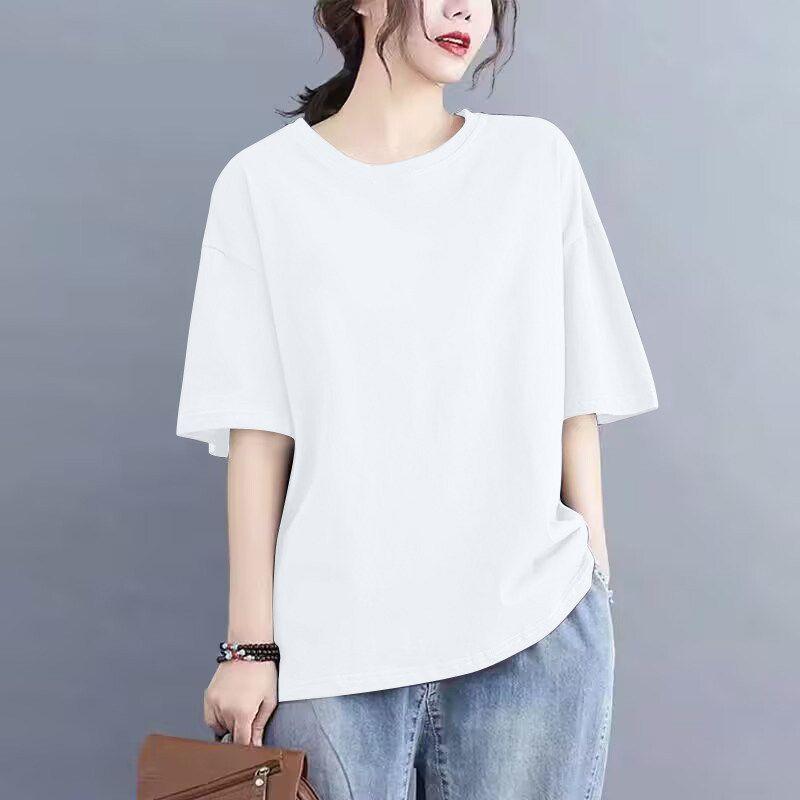 Foreign Trade Export Clearance 100% Pure Cotton Short sleeve Casual T-shirt Women Loose Fashion Clothes Temperament Half Sleeve Top Summer