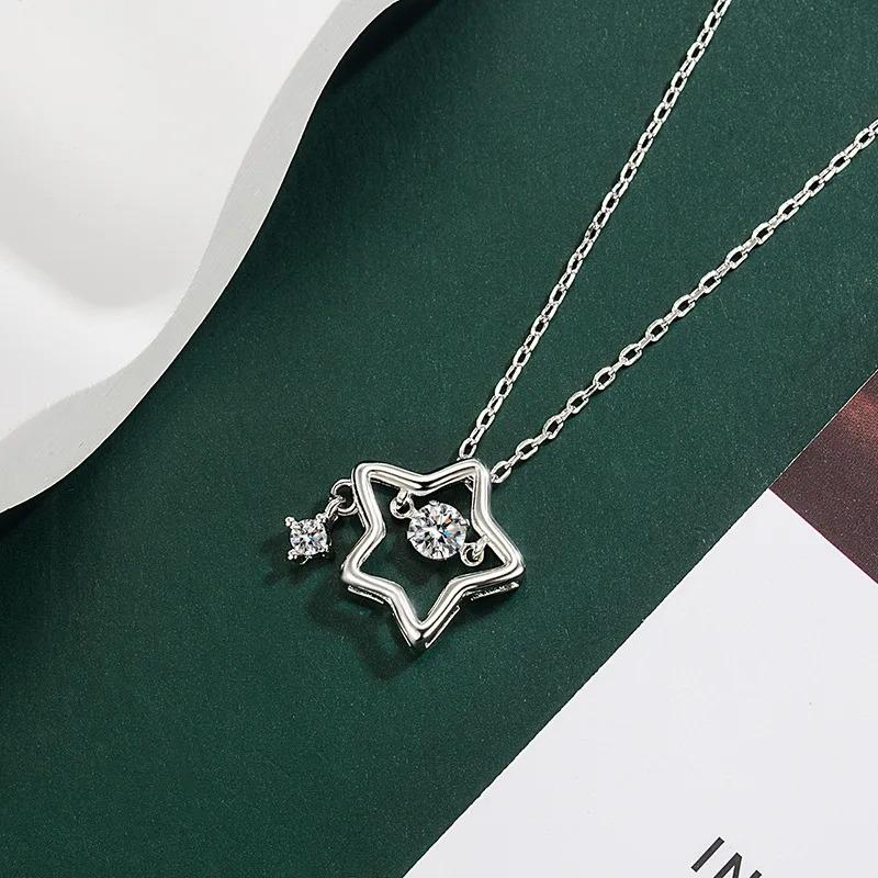 925 Silver Necklace Cute Five Pointed Star Smile Dimple Pendant for Women Girl Jewelry Gift