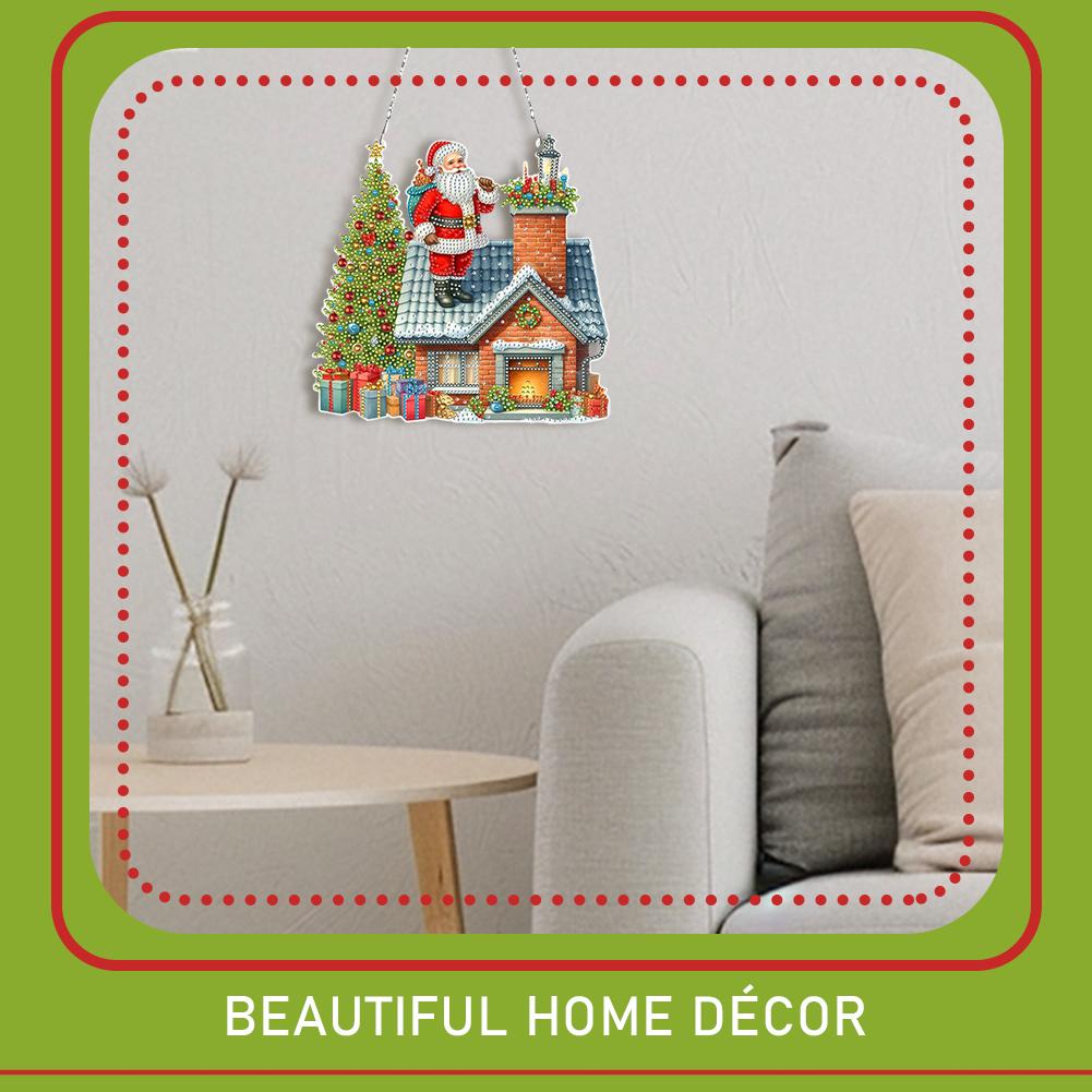 2D/Flat Xmas DIY Hanging Diamond Art Kits Double Side Print Single Dide Drill Diamond Art Acrylic Pendant Wall Door Decoration