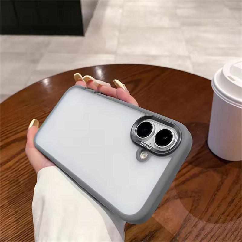 Fashion Solid Candy Color Border Camera Protect Bumper Case For iPhone 16 15 14 Pro Max Plus Matte Skin Feel Shockproof Back Cover