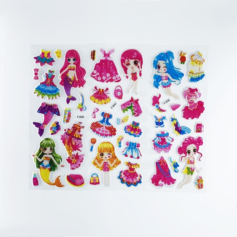 12 Blätter/Set Dress Up Girl-Aufkleber, 3D-Cartoon-Prinzessin-Blase, Scrapbooking für Mädchen, Notizbuch, Schlafzimmer-Dekoration