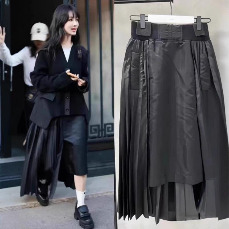 SACAI x Ян Цзы 2024 Осень Эластичная Талия Плиссированная Пэчворк Неправильная Юбка Small чёрный