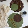 Yousheng Round Wavy Flower Placemat, Waterproof Oil-Proof Placemat, Artificial Leather Heat Insulation Table Mat Coaster for Dining Table