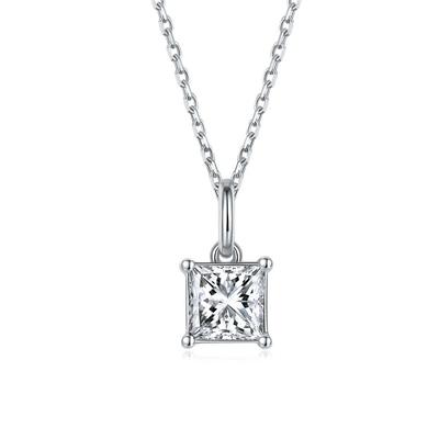 Silver 925 Original Princess Cut Diamond Test Past 1 Carat D Color Square Moissanite Pendant Necklace Gemstone Wedding Chain