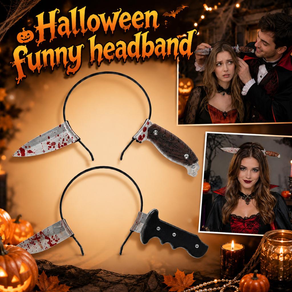 Halloween Headband with Fake Knife Prop Attached Costume Accessory for Party and Event Use Durable Lightweight Design