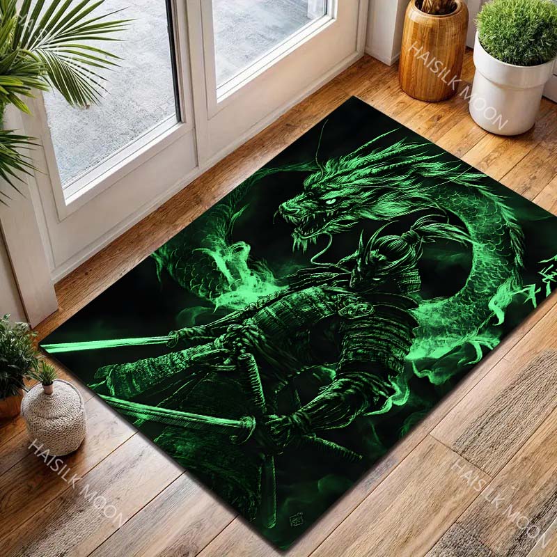 Multiple Sizes Samurai and Dragon Art Rug Pattern Carpet for Living Room Bedroom Sofa Home Decor Non-slip Floor Mat Luxury Gift