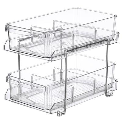 Organizador de armario de 2 niveles, transparente y duradero, para despensa, debajo del fregadero, oficina