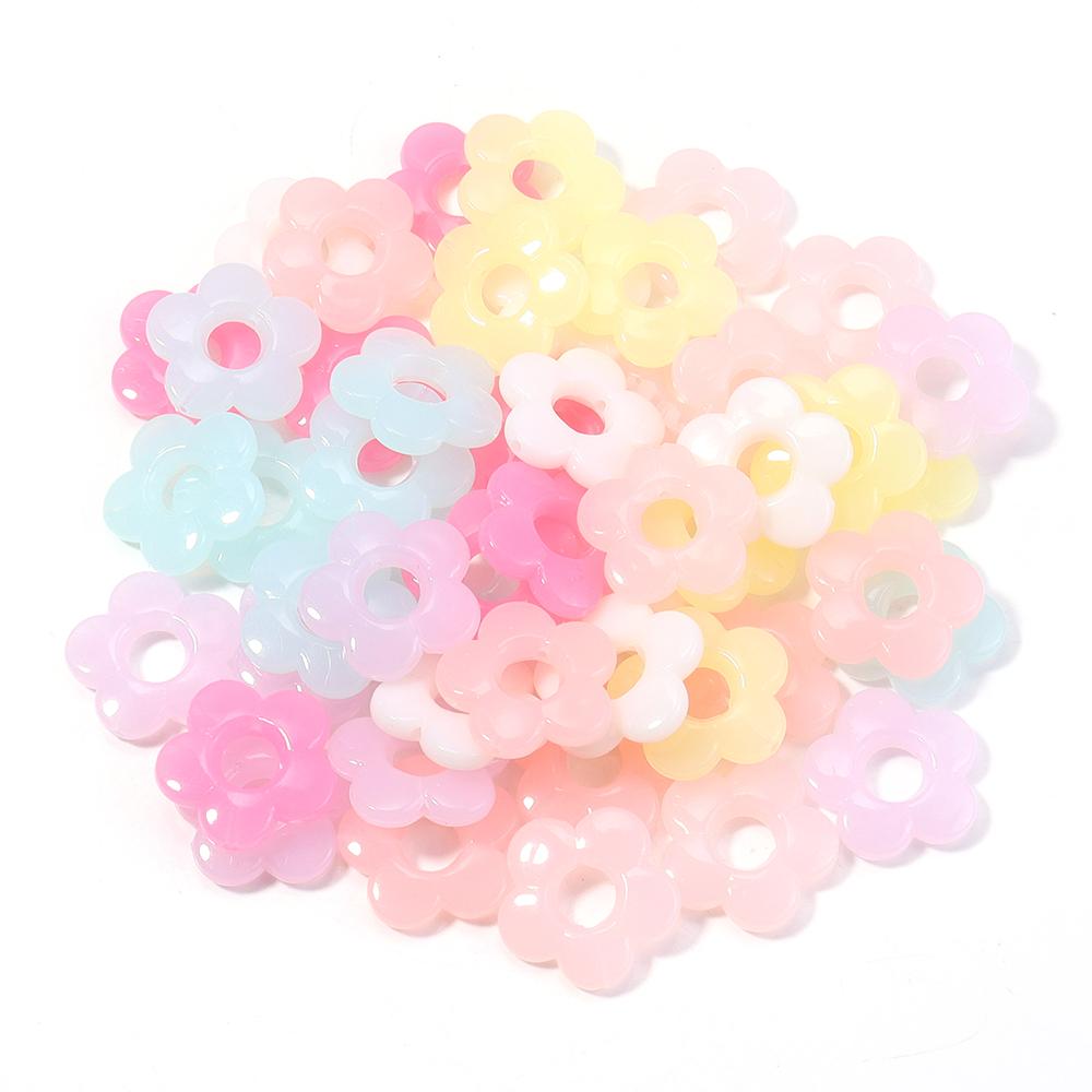 50pcs/Lot 19mm Jelly color Plum Blossom Plastics Beads for Jewelry Making Big Hole Loose Spacer Flower Beads DIY Bracelets