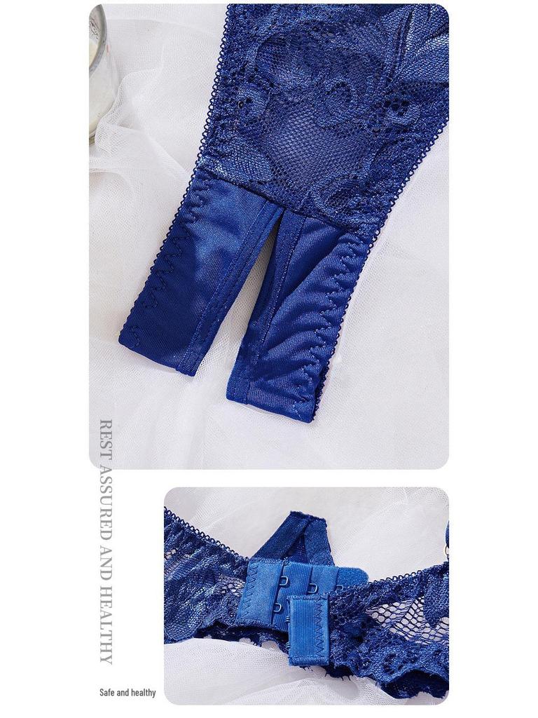 Royal Blue Open-Crotch & Open-Cup Lace Lingerie Set with Removable Thong