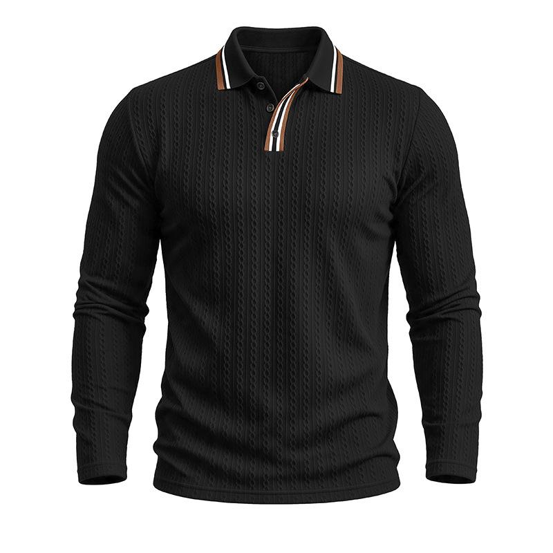 Men S Long Sleeve Polo Shirt Vintage Jacquard Solid Color Casual Top