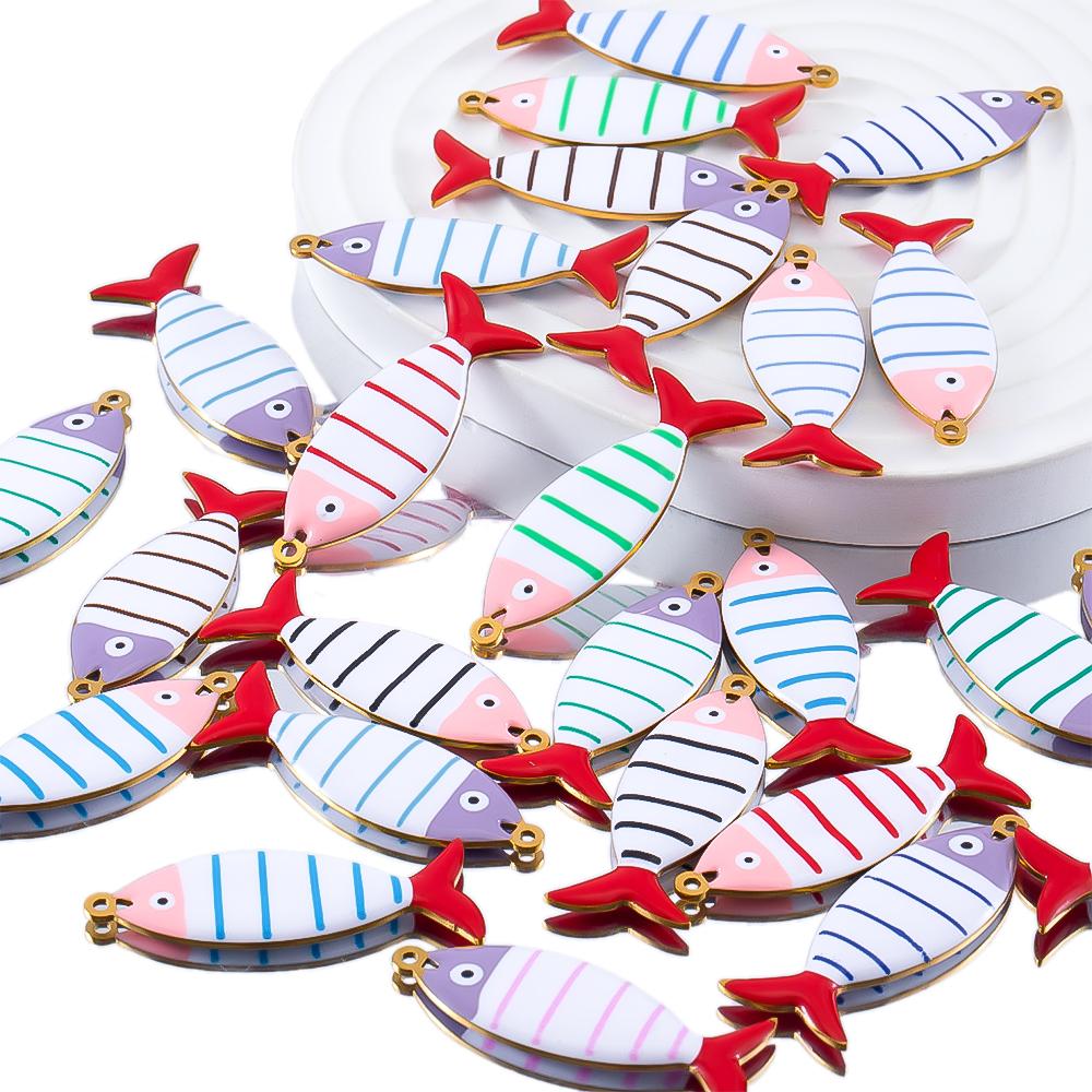 2pcs 6pcs Stainless Steel Enamel Stripe Fish Red Fish Tail Charms Animal Pendant Base for DIY Earring Necklace Jewelry Findings