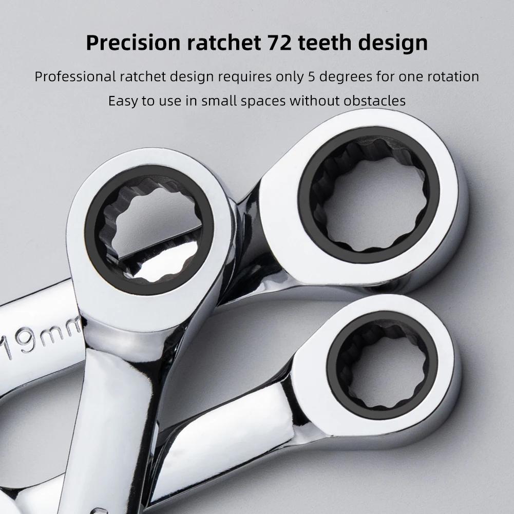 Reversible Combination Stubby Spanner Quick Open Short Handle Ratchet Socket Wrench 8mm-19mm CR-V Steel Bike/Auto Repair Tool