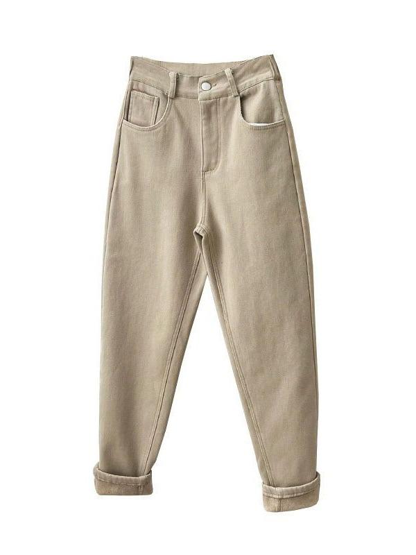 Women's Plus-Size Khaki High-Waisted Cropped Fleece Cigarette Jeans, Spring 2024