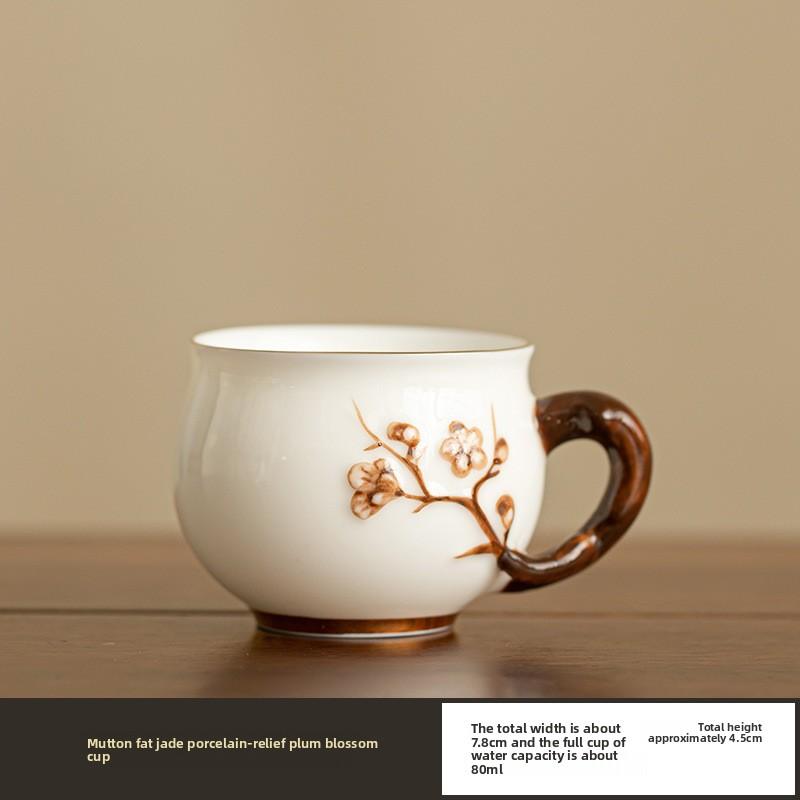 

Handmade Ceramic Tea Cup with Floral Carving Jade Glaze Kung Fu Tea Set Coffee Mug 80ml