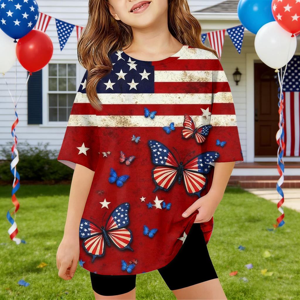 Kids Independence Day Print Round Neck Short Sleeve Casual T-shirt
