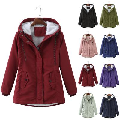 Damenmode, einfarbig, Herbst und Winter, mit Kapuze, warm, wattierter Baumwollmantel