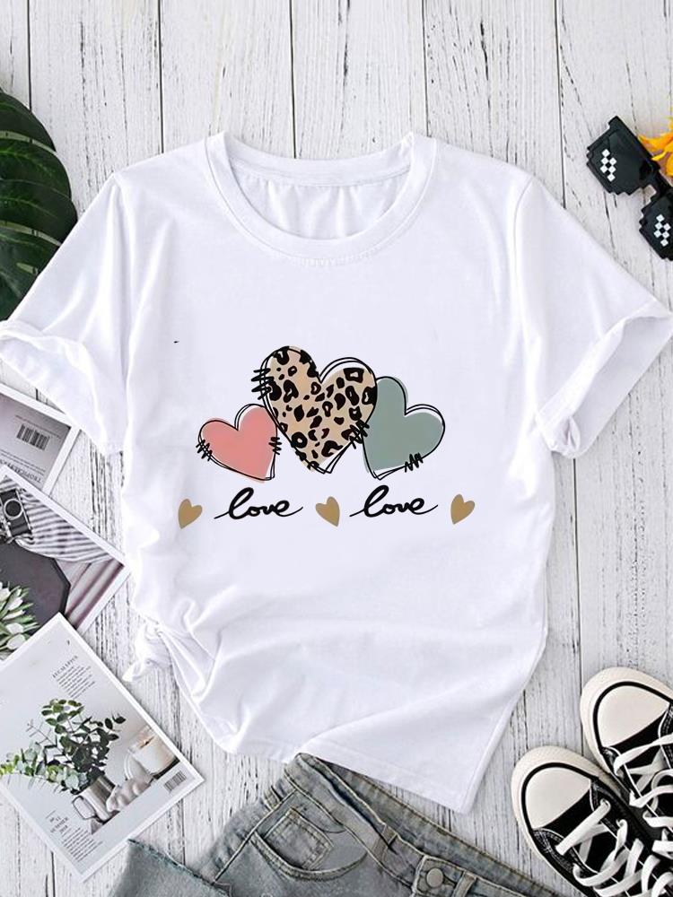 (Asian Size) Graphic Tee T-shirts Female love heart style Casual Short Sleeve O-neck Fashion Print Women's Top T Clothing