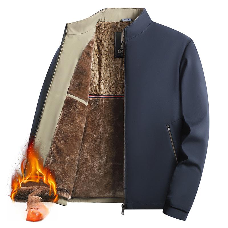 2025 Graphen Herrenjacke mit Stehkragen für mittleres Alter, Herbst und Winter warm und Fleece Papa Wintermantel