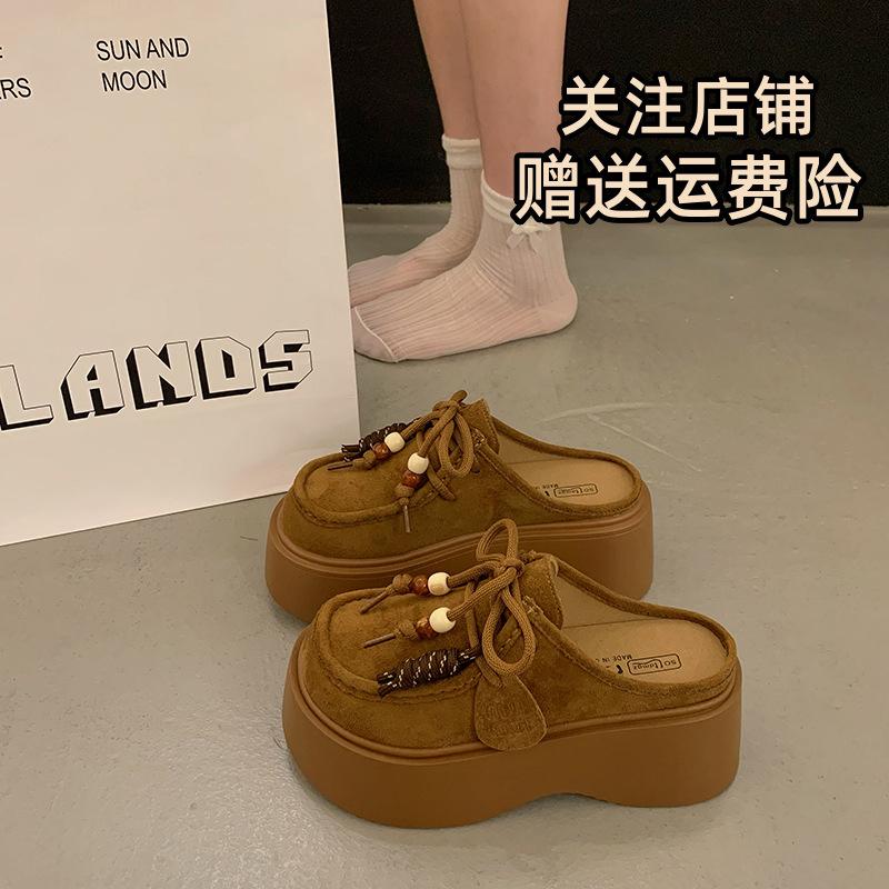 Shorty Leboken обувь сумка голова полутапочки женская верхняя одежда 2025 ранняя осень новинка ретро толстая подошва увеличивающая рост обувь кенгуру 35 5828₽