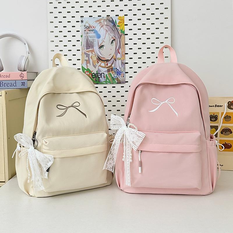 Schoolbag College Student Backpack Junior High School Student Computer Bag Korean Version Simple Girl Bow School Bag Large Capacity Backpack Female