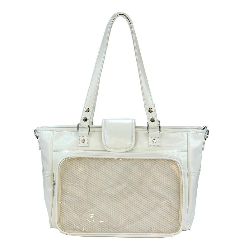 Japanese-Style Large Capacity Transparent PU Multi-Use Backpack, Crossbody & Handbag with Anime Badge