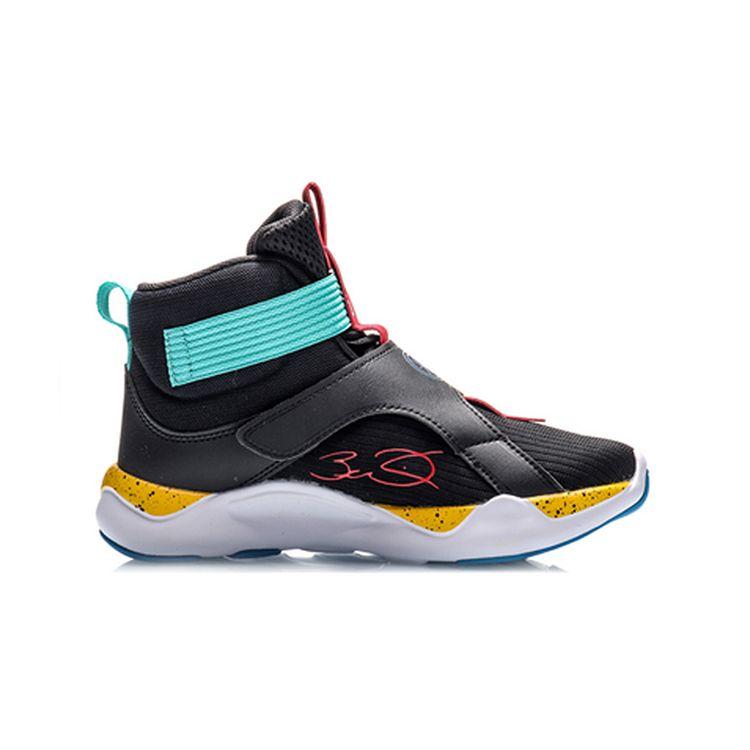 LiNing Youth  Shock Absorbing Breathable High Top Basketball Shoes Kids Sneakers Black Green YKBQ004-3