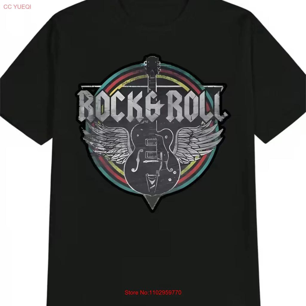 Mens Roll Music T Shirt with Iconic Guitar Logo Print Black Casual Round Vintage Washed Graphic Stretched Versatile Unisex