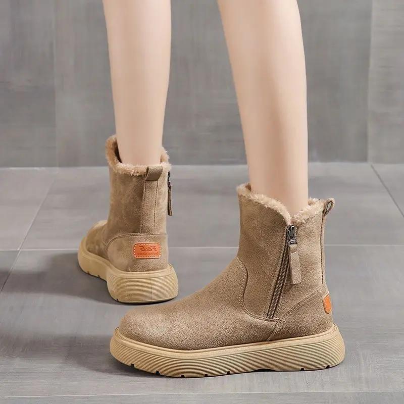 Fashion Non Slip With Zipper Woman Shoes Korean Style Ankle Soft Winter 2025 Novelty Large Size Warm Footwear Sale Snow Boots for Women