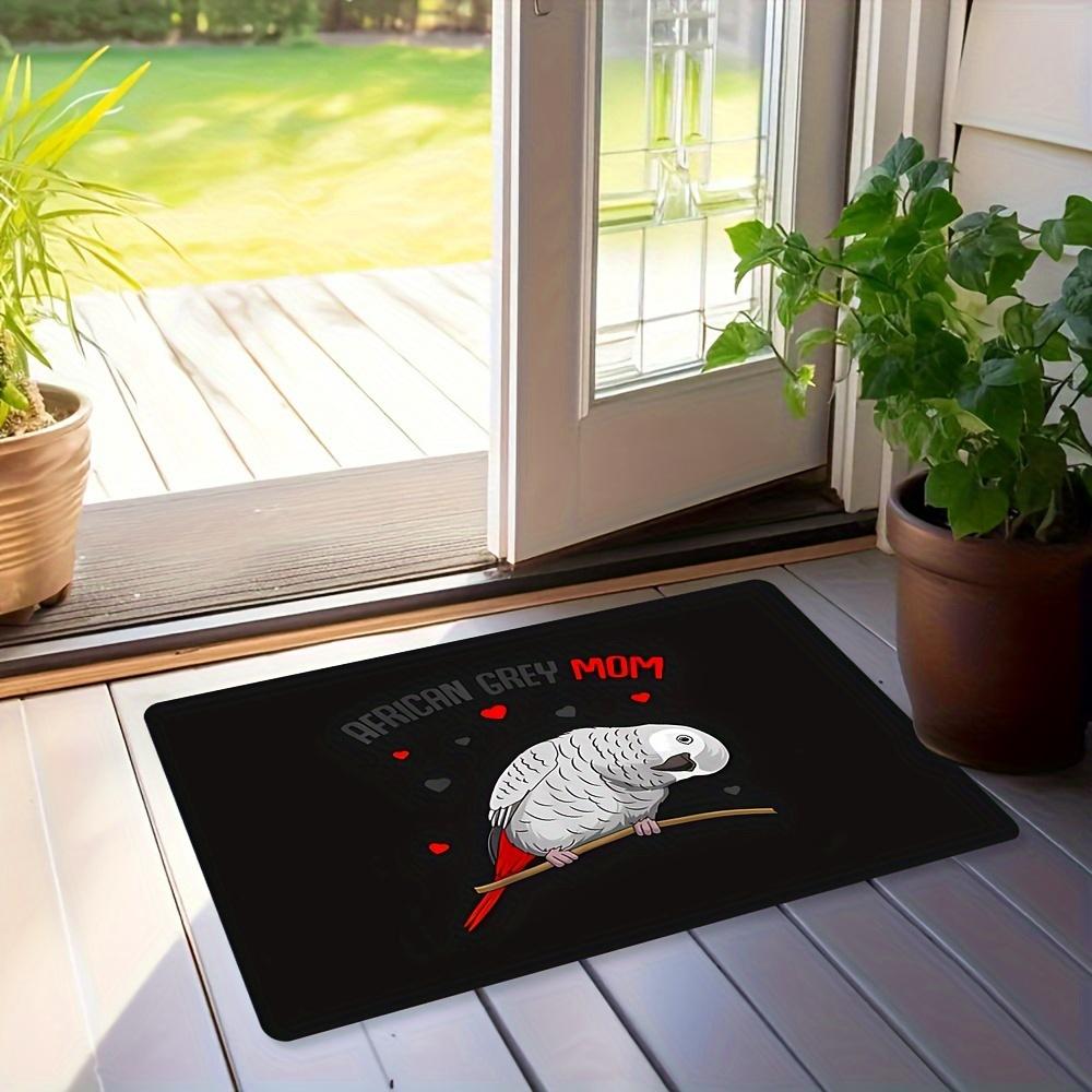 African Grey Parrot Welcome Doormat, Exotic Bird Theme Non-Slip Floor Rug, Washable Decorative Mat for Home and Office