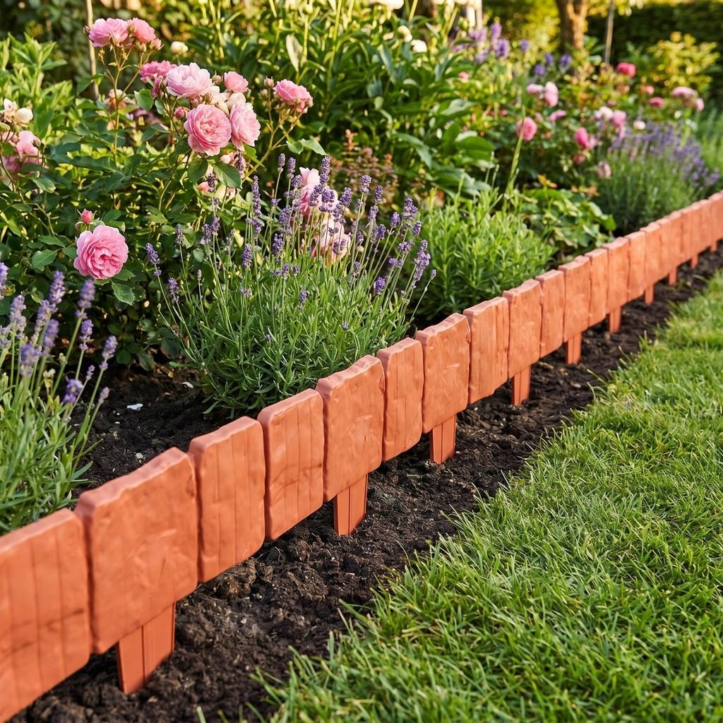 Kunststoff Gartenbegrenzung Zaun 10er Pack Dekorative Außenlandschafts-Randpaneele für Blumenbeet Rasenweg Trennwand