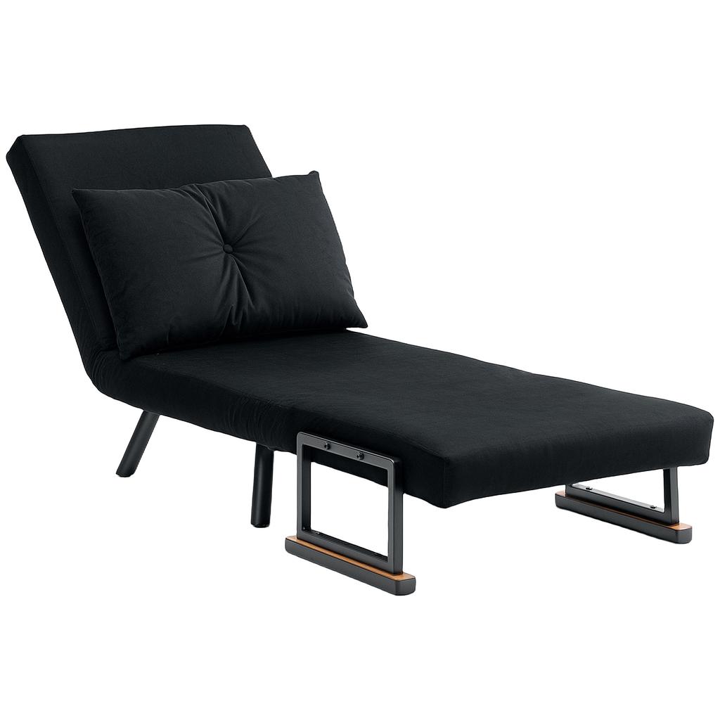 4-in-1 Velvet-Feel Single Chair Bed, with Pillow - Black