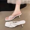 New Summer Concise Square Toes Women Slippers Fashion Sexy High Heels Party Pumps Flip Flops Mules Slide Shoes Chanclas De Mujer
