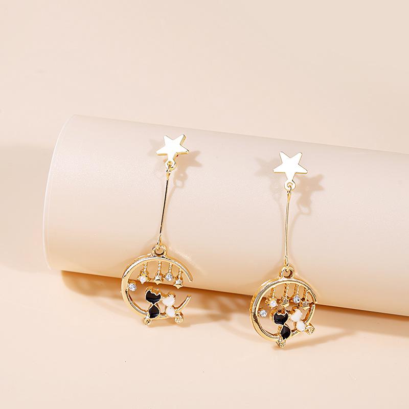 Silver Needle Asymmetrical Balloon Bear and Rainbow Rabbit Earrings - Cute Cartoon Kitten, Cake, Daisy, and Angel Studs