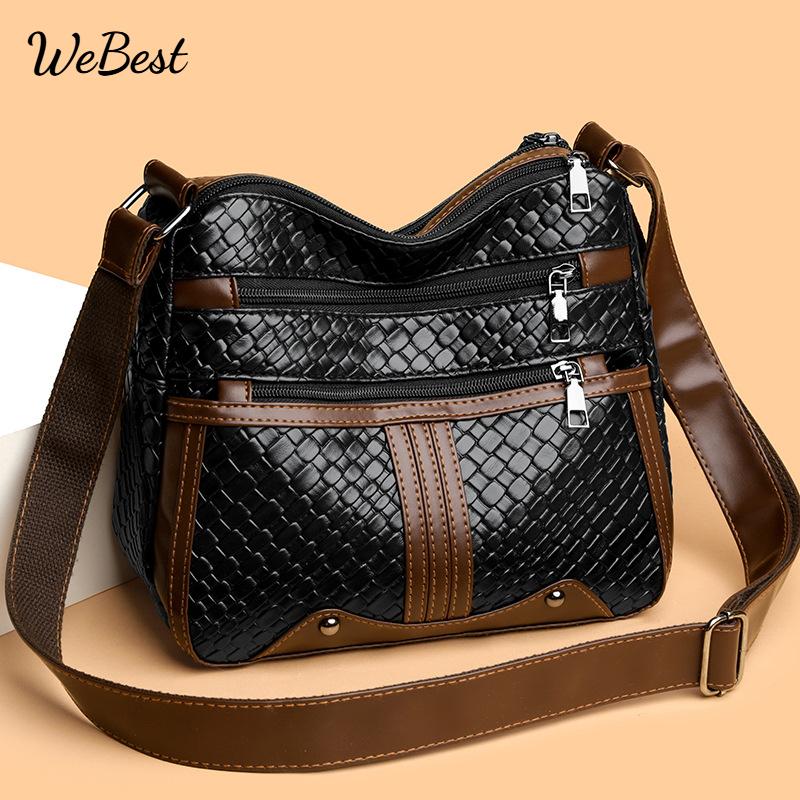 

Soft Leather Multi Compartment Woven Shoulder Crossbody Bag коричневый