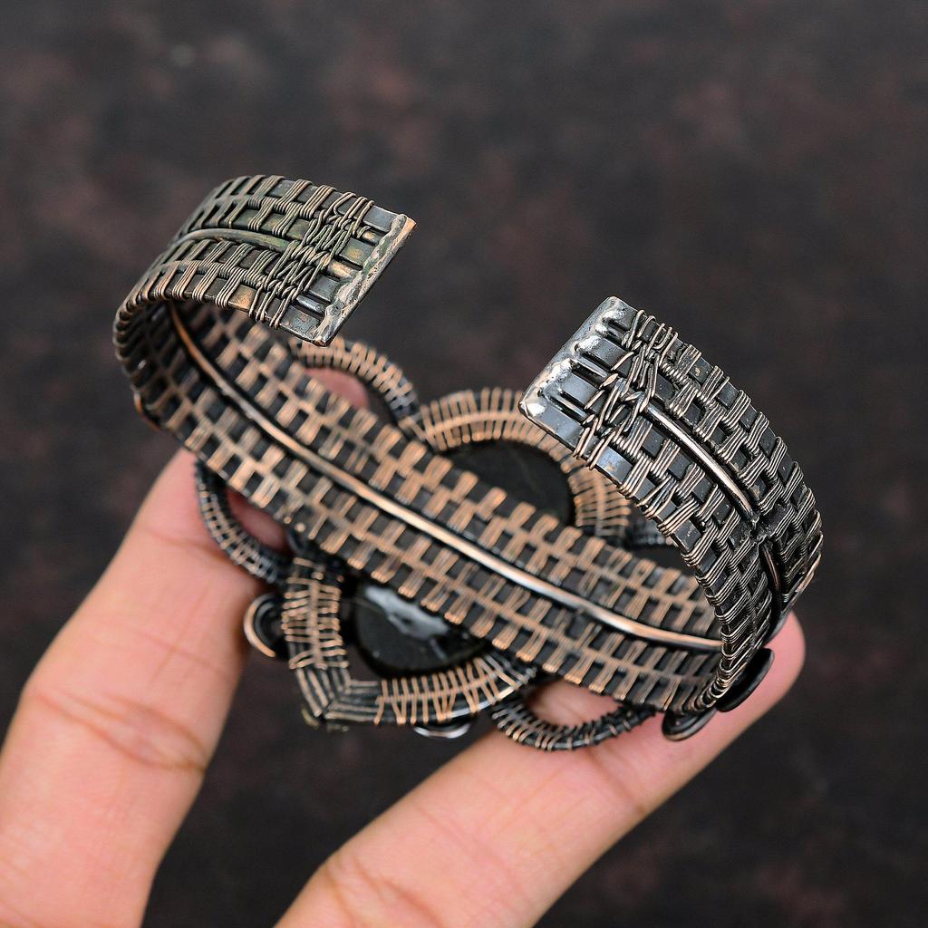 Brățară Manșetă Brută Turmalină Neagră Înfășurată cu Sârmă de Cupru Brățară Reglabilă Brățară Handmade Bijuterii din Cupru Cadou Pentru Mamă