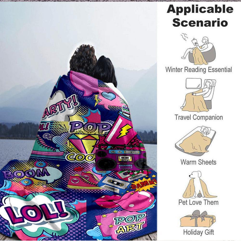 1pc Pop Art Blanket Lightweight Flannel Blanket Throw Blanket For Sofa, Bed, Travel, Camping, Livingroom, Couch, Chair, And Bed yy2509026141